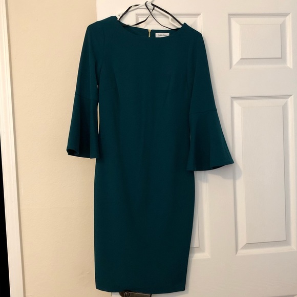 calvin klein green bell sleeve dress